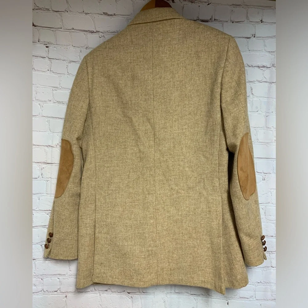 Vintage Campus Man in Wool Tan Elbow Patch Blazer Sport Coat S 40”​